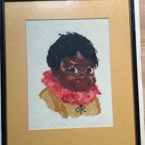 Framed yarn art cross stitch needlework embroidery boy - Picture 2 of 3